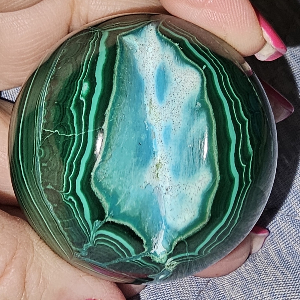 47mm, Malachite & Chryscolla Sphere, 219g, New!